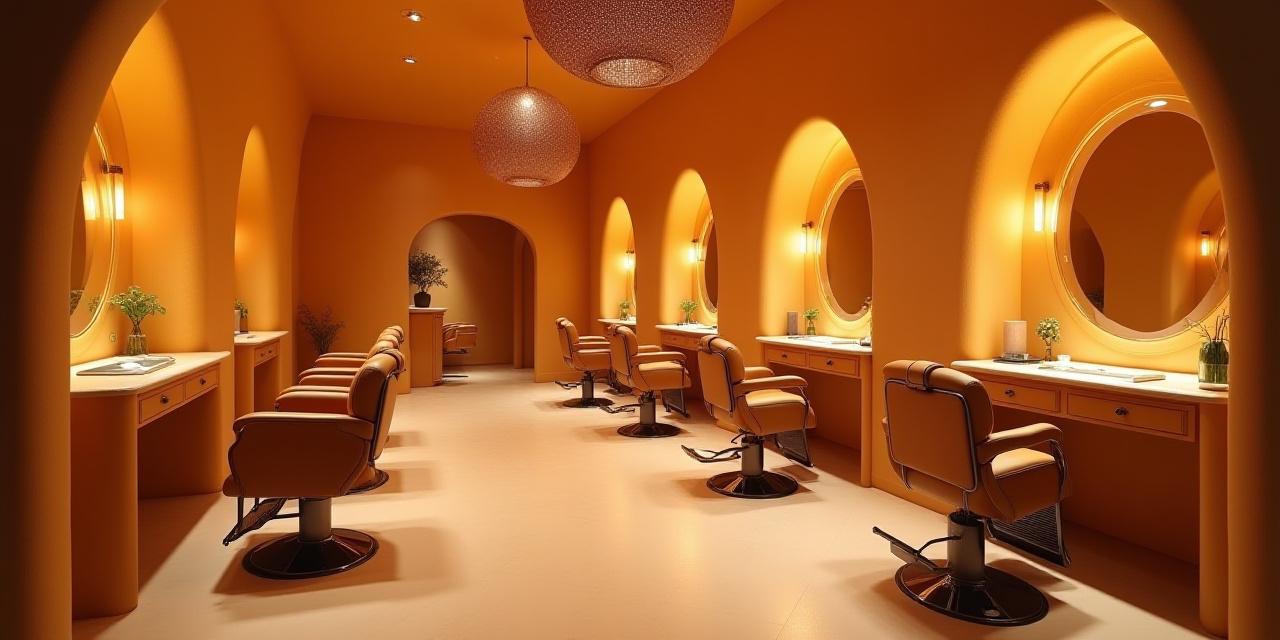 Interno del salone Nebularc con luci soffuse e design organico